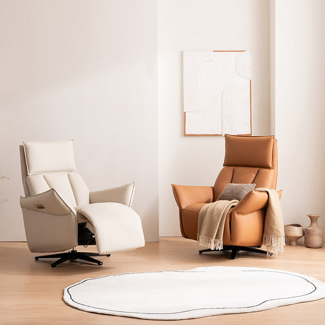 삼익가구 버겐 듀얼 USB 1인용 전동 리클라이너 가죽소파 방문설치, 아이보리