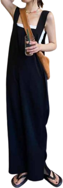 티티웍스 여성 민소매 와이드 점프수트 루즈핏 멜빵 팬츠