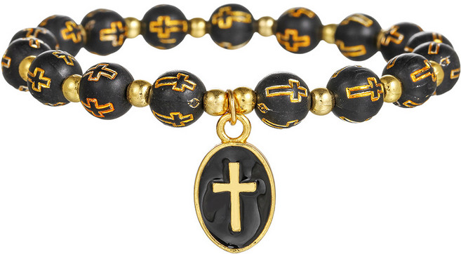 커플의 흑백 십자가 팔찌 하나님의 기도 팔찌가톨릭 묵주 팔찌 묵주 성사 가톨릭 십자가 팔찌