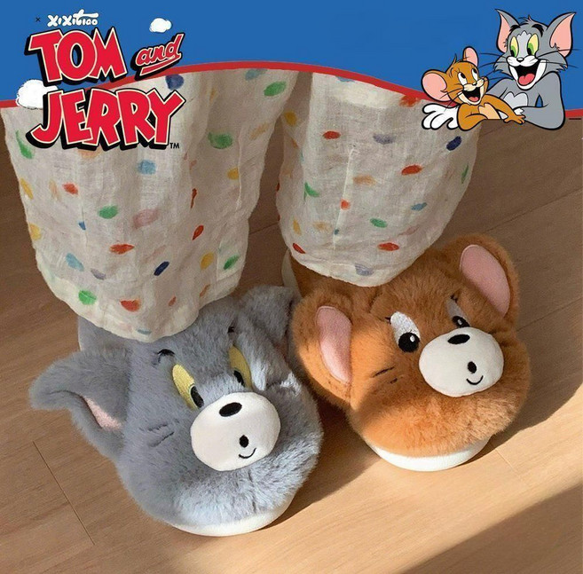 톰과 제리 정품 캐릭터 겨울 털 슬리퍼 귀여운 인형 커플 실내화 수족냉증 사무실 방한 신발