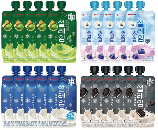 설레임 4종 밀크쉐이크 x5개+쿠키앤크림 x5개+말차 x5개+요거트 x5개, 160ml