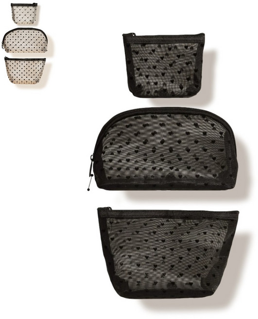 플로마켓 메이크업 휴대용 선정리 캠핑 여행용 메쉬 이너파우치 3종 세트