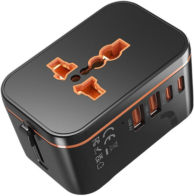 전 세계 범용 여행 어댑터 USB C 2개 USB A 2개 및 멀티 AC 콘센트가 있는 유럽 여행용 플러그 어댑터 EU 미국 영국 AUS 200개 이상의 국가용 국제 전원, 전 세계 범용 여행 어댑터, USB C 2개, USB