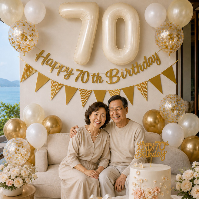 이벤트홀릭 칠순 파티용품 세트 70 숫자풍선 생일 가랜드 용돈카드 옵션, 1개, 03. 크림(기본세트)