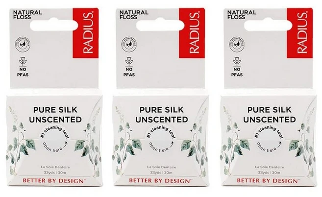 RADIUS 천연 무향 실크 치실 30.2m(33야드) 생분해성 무독성 구강 관리 및 치석 제거에 도움이 되는 디자인 투명 - 6개입 - 쿠팡
