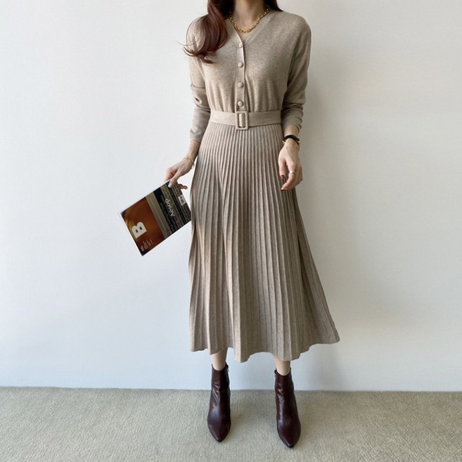 플리츠 니트 롱원피스