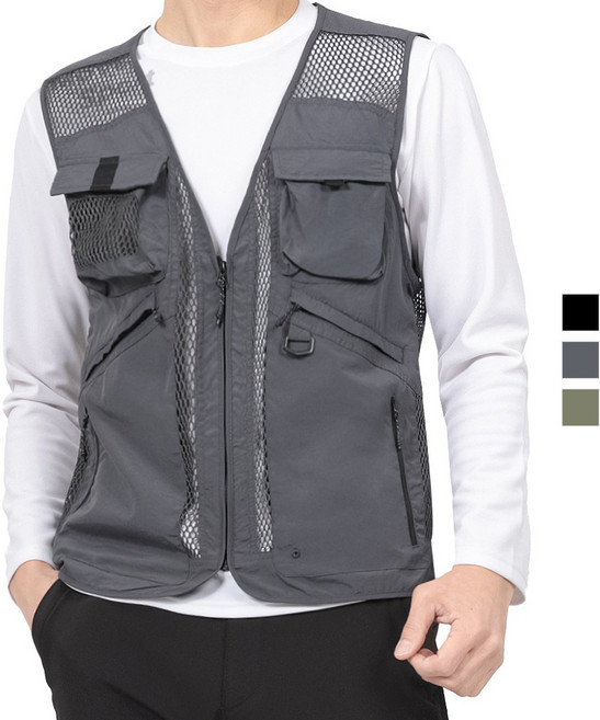 제로다몰 남성 메쉬 브이넥 멀티 경량조끼 봄 여름 낚시조끼 등산조끼 작업조끼