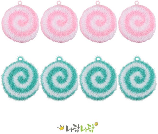 호빵 손뜨개 롤리팝 원형 두겹 수세미, 8개, 1세트
