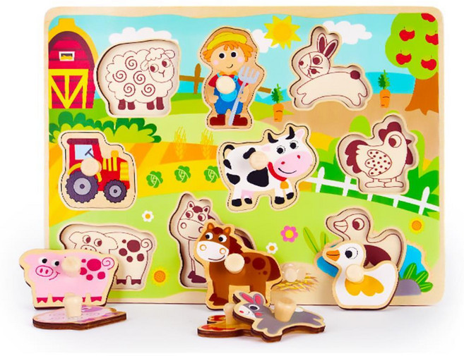 유아 원목교구 농장 손잡이퍼즐 장난감 꼭지퍼즐추천 인지발달 아기교구 아기퍼즐 우드퍼즐