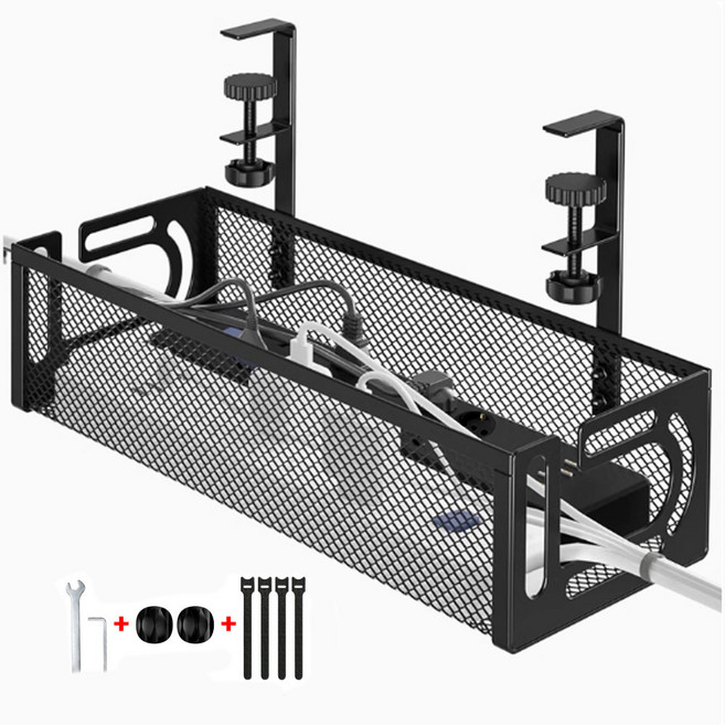 리빙블러썸 멀티탭 거치 선반 무타공 책상 정리함, 블랙black, 1개
