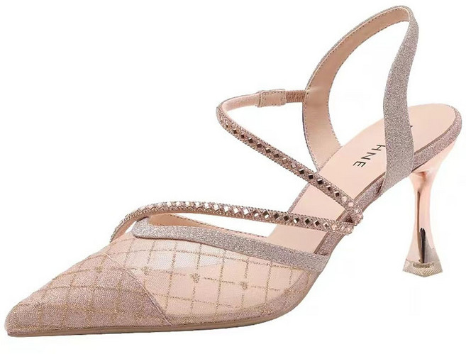 FANSYLI 여성 뾰족한 망사 단화 봄여름 스틸레토 구두 패션 통근 파티 샌들 W2505M18