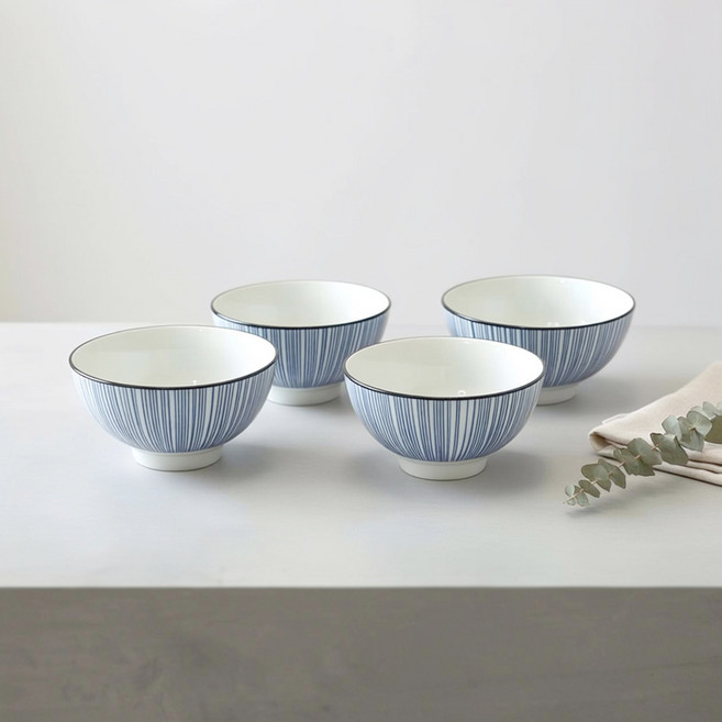 블루라인패턴 도자기 공기대접세트 그릇세트, 4개, 공기2개+대접2개, 블루