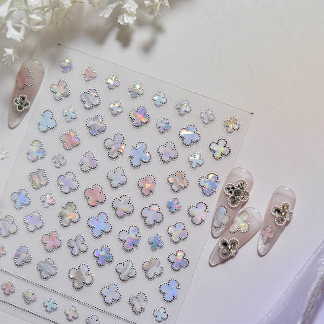 토모니 자개 클로버 네일스티커 홀로그램 입체 파츠, 1개, 5537
