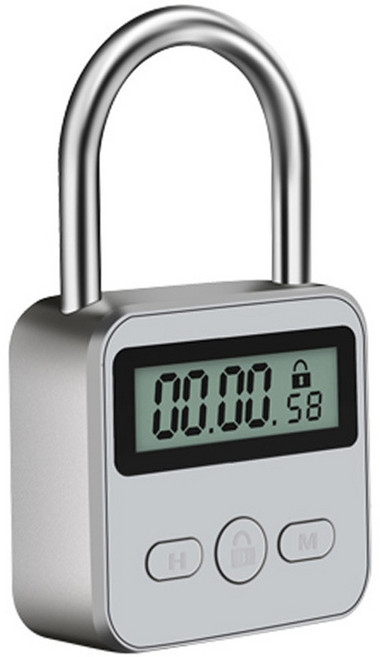 메탈 타이머 잠금 LCD 디스플레이 다기능 전자 시간 99시간 최대 타이밍 USB 충전식 타이머 자물쇠, 한개옵션1