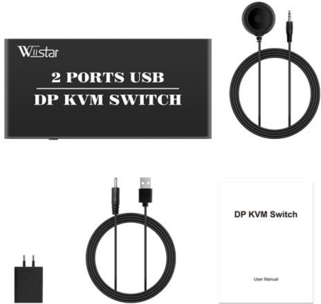 지지대 마우스 키보드 프린터 8K 듀얼 포트 DP USB KVM 스위치 2x1 디스플레이 포트 2 in 1 out 4K 60Hz 2 포트 DP 1.4 USB KVM 스위치, 1) DP 2X1 KVM - ADD US ADAPTER, 1개