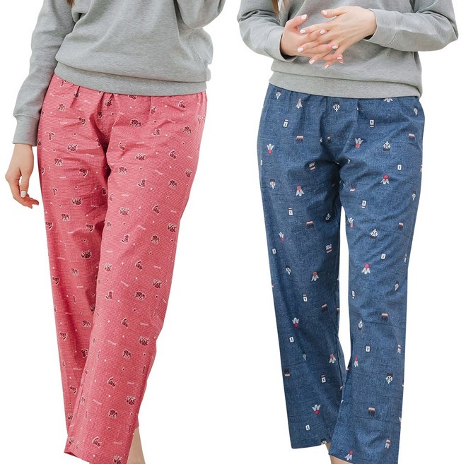 1+1 2매_여자 파자마바지_가볍고 쾌적한 아사 60수면_빅사이즈추가