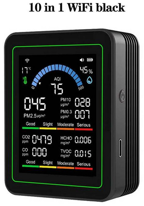악취측정기 측정기 화장실 누출 WiFi / 무선랜 없음 10in1 공기질 감지기 CO2 모니터 PM0.3 PM1.0 PM2.5 PM10 포름알데히드 온도 습도계