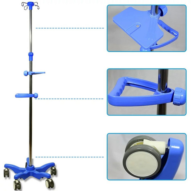 수액걸이 링거 거치대 링겔 링겔대 바퀴 스탠드 폴대, 1개, Q. 작은 쟁반과 손잡이가 있는 파란색 신형 5발 모델