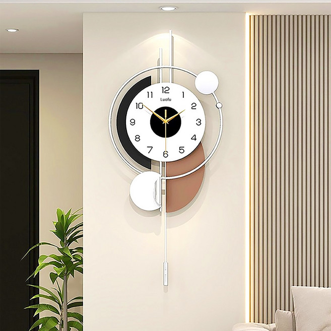 Luofu 루오푸 고급 무소음 모던 럭셔리 인테리어 벽시계 추시계, 화이트/실버