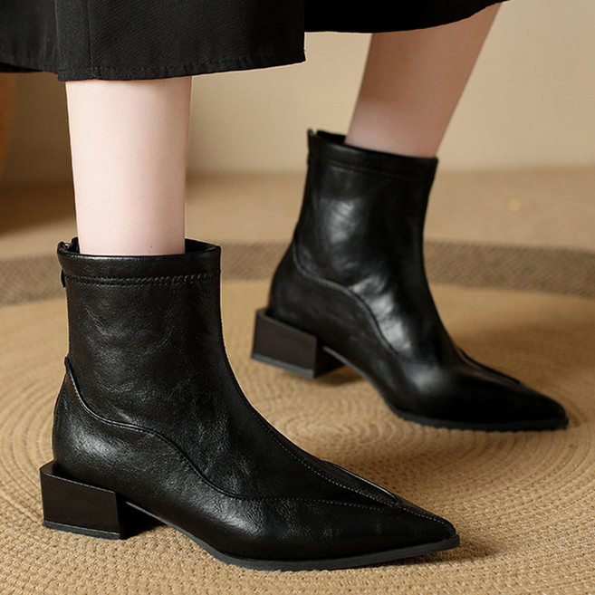 여성 첼시 가죽부츠 스틸레토 통굽앵클 4cm 겨울부츠