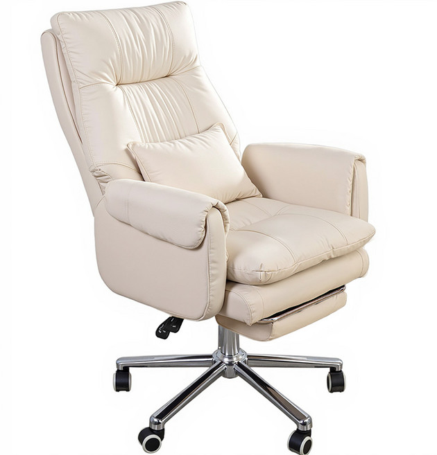 레퓰리 컴퓨터 의자 중역의자 침대형 리클라이너 오피스 사무용 발받침대 고급가죽, 베이지