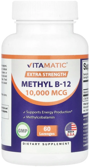 Vitamatic 바이타매틱 메틸 B-12 10 000 MCG 60 태블릿 영양제 건강보조식품, Vitamatic 바이타매틱 메틸 B-12 10,000, 1개, 60정 - 쿠팡