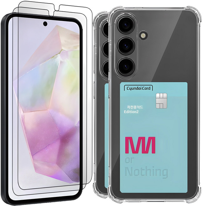 스톤스틸 2+2 갤럭시 A35 5G 고투명 액정 보호 강화유리 필름 2개 + 카드 수납 범퍼 케이스 2개, 1세트, 1개