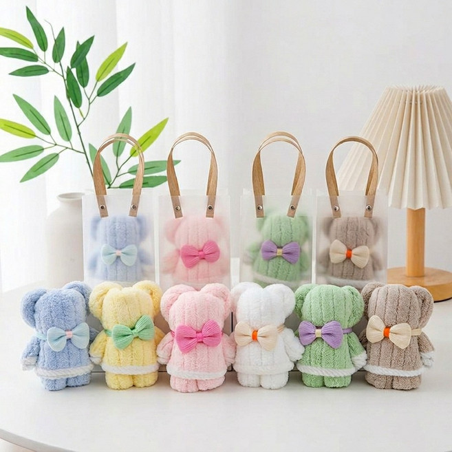 리바앤코 고급형 곰돌이 수건 답례품 6종 구디백세트 대형 50x25cm, 6개, 리본 곰돌이