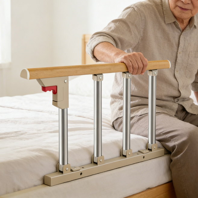 4단 95cm 접이식 스테인리스 침대가드 노인 침대안전 안전 보호대 침대안전바 낙상방지 가정용, 1개