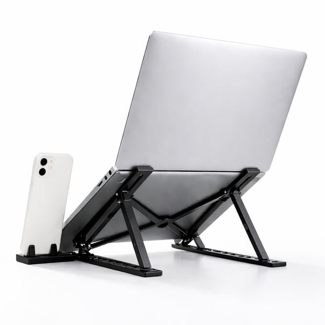 바로바잉 핸드폰멀티뷰 10단조절 노트북 접이식 거치대, 블랙
