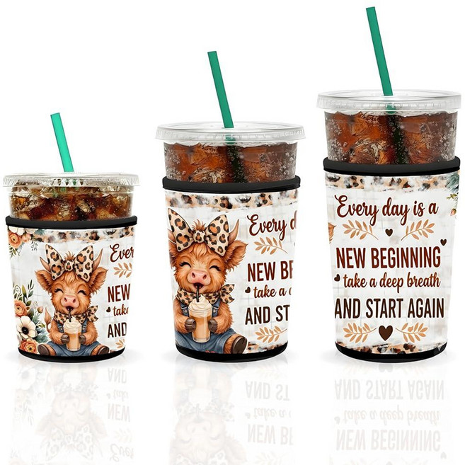 Highland 소 선물 Highland Cow 아이스 커피 슬리브 차가운 음료를 위한 재사용 가능한 컵 슬리브 여성을 위한 소 프린트 물건 선물 아이스 커피 애호가를, Highland 소 선물, Highland Cow 아이
