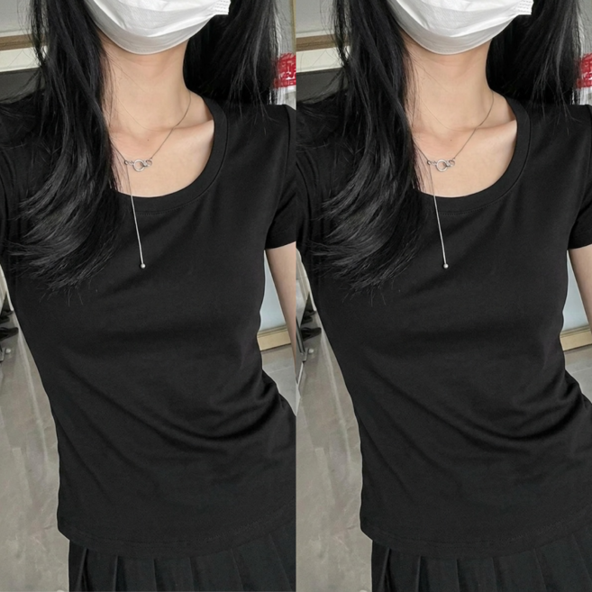 벨라빈 1+1 여성 슬림핏 무지 반팔 티셔츠 반팔티 여자 여름 기본 스판 티셔츠