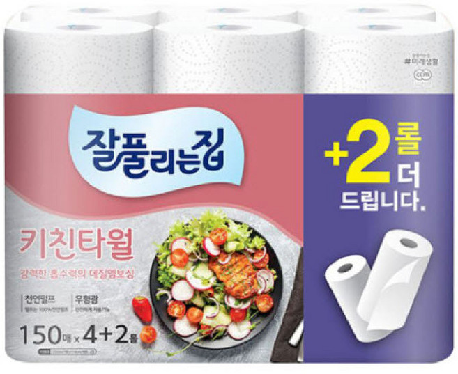 잘풀리는집 키친타올 150매 6롤 x 1팩, 6개