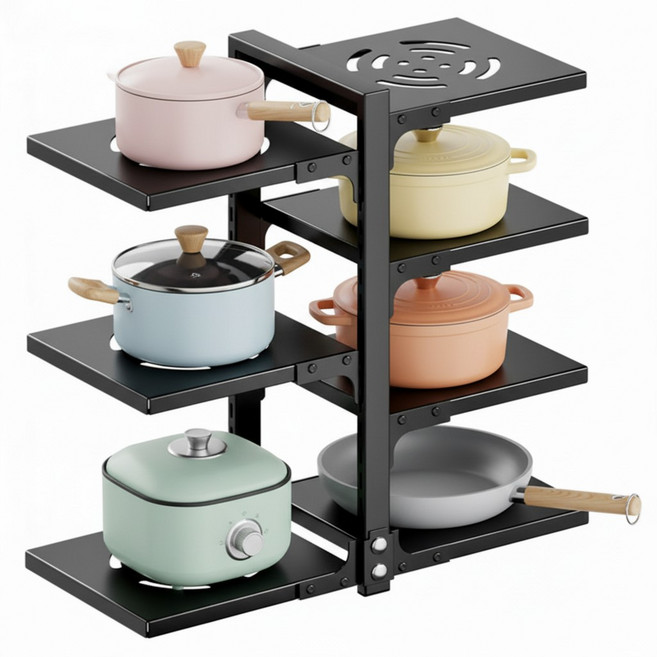 원리버 싱크대 하부장 냄비 후라이팬 정리대, 1개, 올블랙, 7단