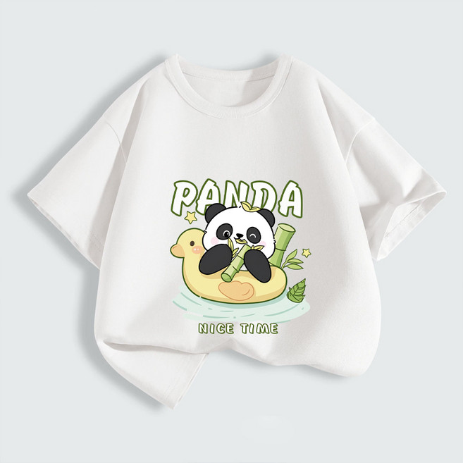 FONOW 순면100%아동티셔츠귀여운카피바라배색아동복편하고통기성이좋은여름캐주얼라운드반팔티 캐릭터팬더퍼덕 가족티