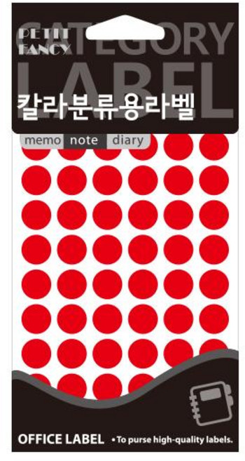 원형 견출지 303R 15매 적색 쁘띠팬시, 단품, 상세설명 참조, 상세설명 참조