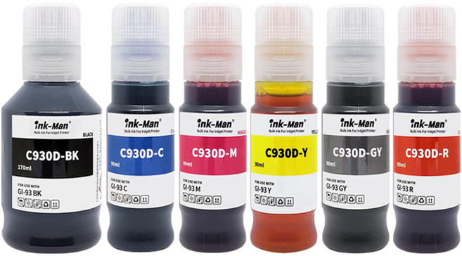 잉크맨 캐논 GI-93 호환 PIXMA G590 G595 G690 G695 리필용 충전 무한 잉크, 1세트, GI-93 호환 C930D-BK/C/M/Y/R/GY