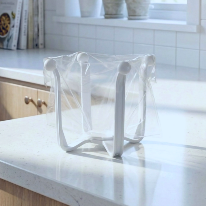 넉너크 접이식 비닐거치대 음식물 쓰레기 비닐 봉투 걸이, 1개, 화이트