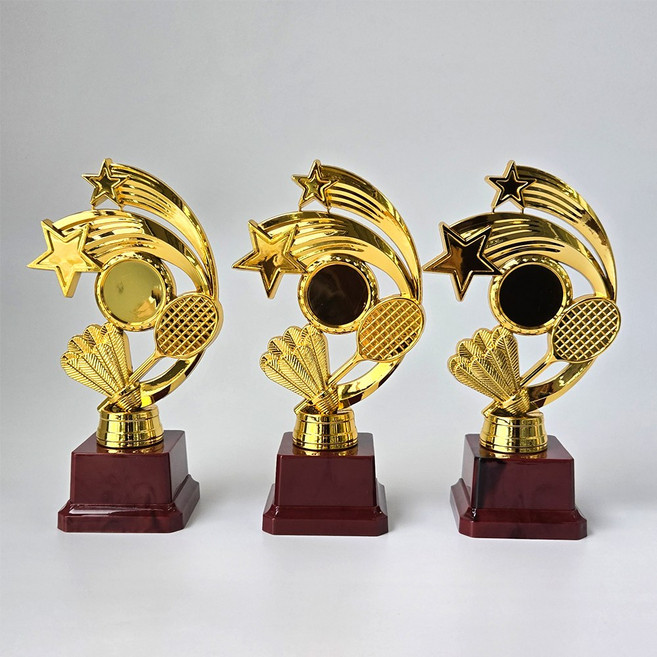 미니 배드민턴트로피 상패 대회우승 행사 무료인쇄제작 어린이집 스포츠학원, 금색라벨지 1장, 개별문구인쇄요청(트로피불포함)