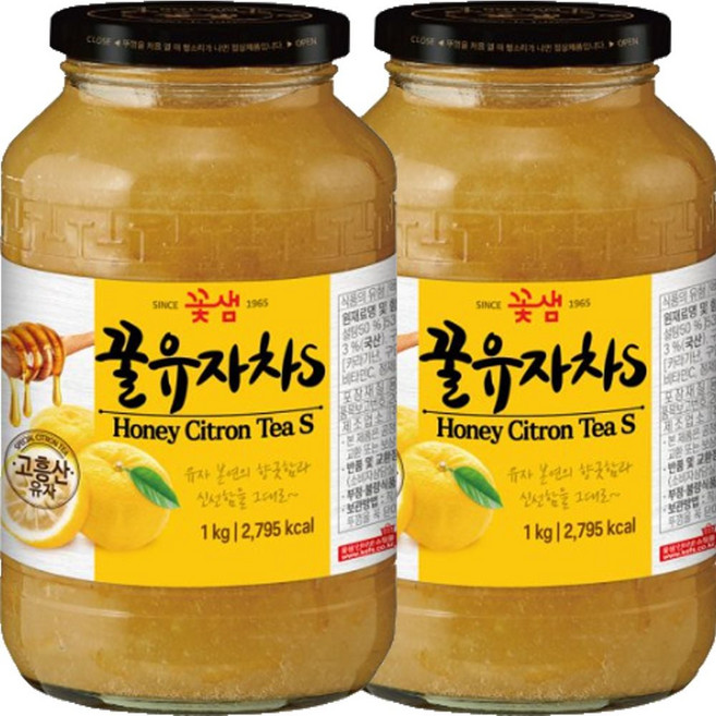 꽃샘 국산 액상차 꿀유자차S 1kg x 2개, 2kg, 2개입, 1세트