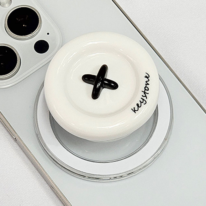 키스톤 단추 맥세이프 그립톡 호환 + 클로버키링 + 마그네틱링, 1개, 화이트x블랙 실