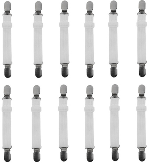 HANSUWI 침대시트고정 클립 세트 집게 밀림방지 커버 밴드, 화이트, 12개