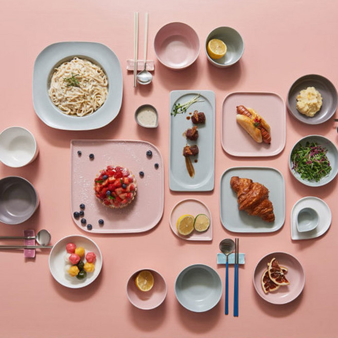 라씨에뜨 온반 4인세트 복숭아빛+하늘빛+우윳빛+잿빛 신혼부부 선물용 식기, 1세트, 21pcs, 복숭아+하늘+우유+잿빛