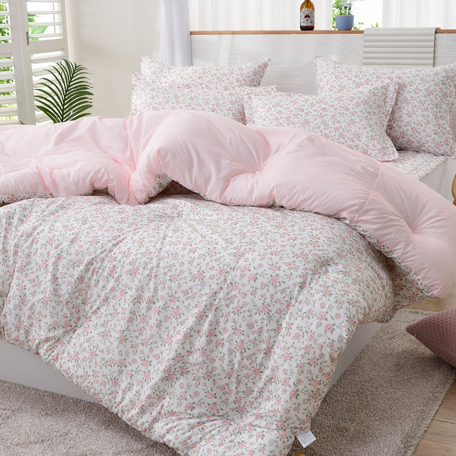 [이불+패드+베개커버] 화사한 장미 마이크로 모달 먼지없는 옥수수솜 사계절 봄가을 겨울 간절기 차렵 이불 침구 풀세트