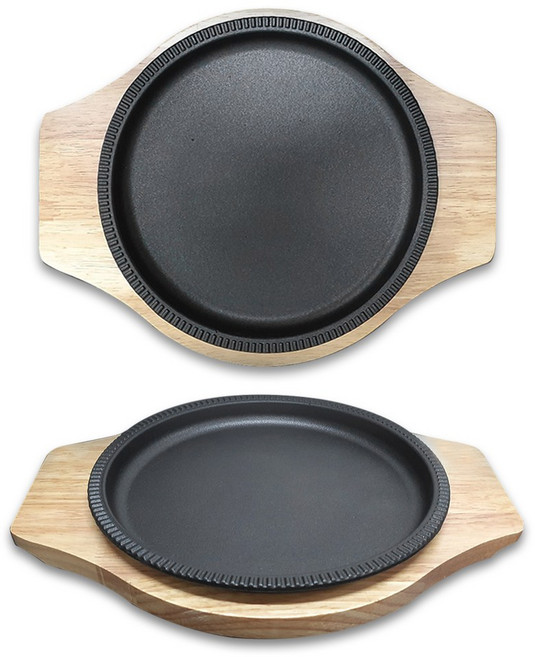 리빙아트 무쇠 양수 원형불판+우드 받침대 세트 (IH 인덕션) 손잡이 주철 그릴판 주물 그릴팬 콘버터, 양수 원형불판, 1개, 27cm