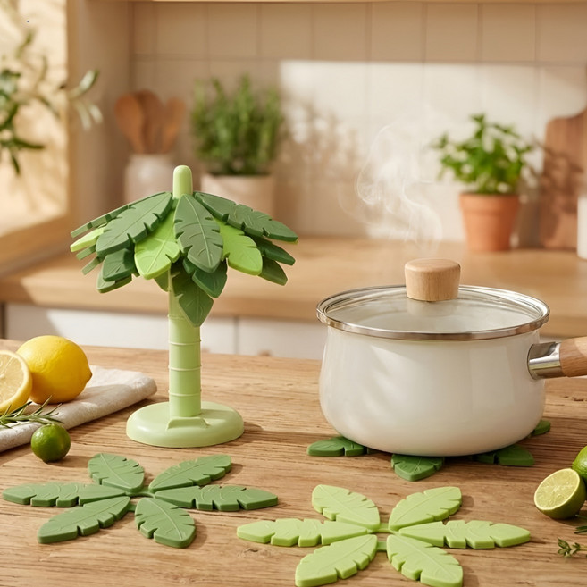 노바리스 스탠딩 실리콘 야자수 냄비받침, 1개, 그린