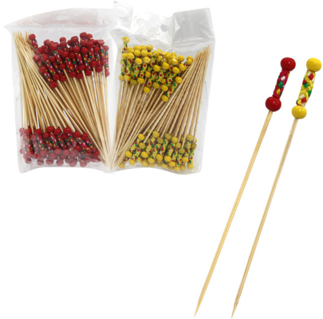 대나무 (고급리본) 과일 꽂이 12cm 100p 꼬치 과일 꽂이 산적 요지 이쑤시개 떡 빵 간식 포크, (아무색이나 빨리), 1개