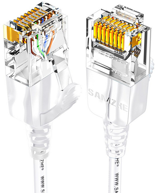 SAMZHE 울트라슬림 CAT6A 초고속 기가 랜선, 화이트, 1개, 1.5m