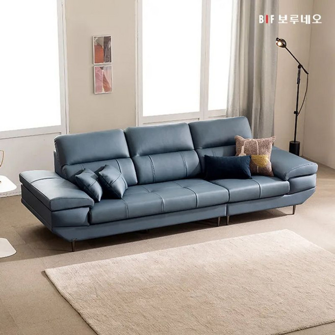 보루네오 스테이 이태리 천연소가죽 4인용 소파, 라이트그레이