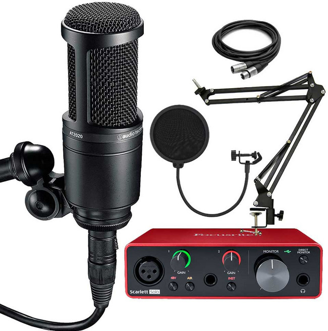 AT2020+스칼렛솔로3세대+굴절스탠드+팝필터+케이블 패키지